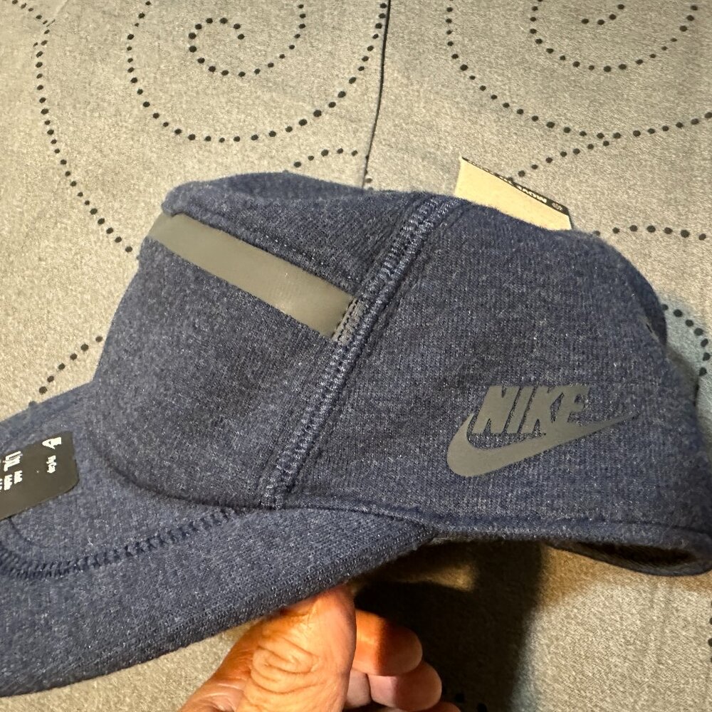 NIKE UNSTRUCTURED FLAT BILL TECH FLEECE #451 H. BLUE HAT SIZE L/X UNISEX NWT $35